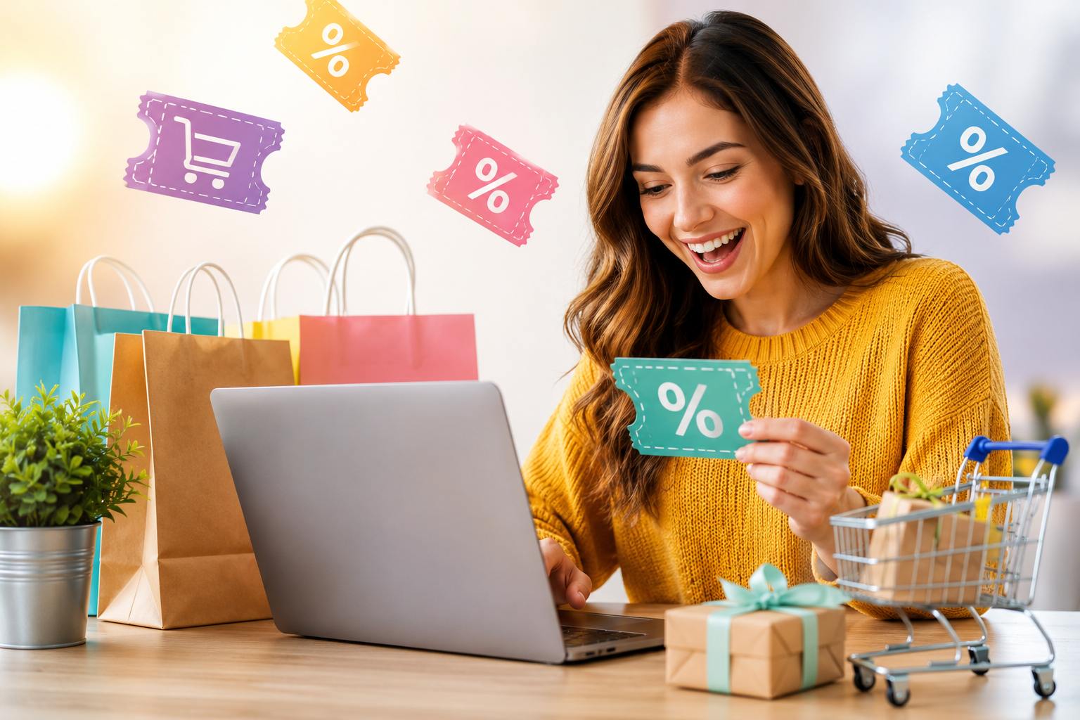 Mom saving money with coupons online